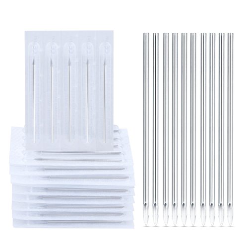 ChiMunllin 50PCS Stainless Steel Disposable Sterile Piercing Needles 14G 16G 18G 20G Piercing Needles Kits for Ear Nose Navel Nipple Lip Piercing Needles
