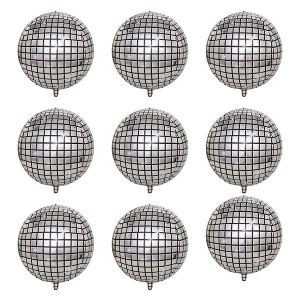 BIEUFBJI 10 Pieces 10 Inches 4D Disco Ball Balloons for 70s Disco Party Decorations 4D Silver Laser Foil Balloon Metallic Mirror Balloon for Disco Dance Party Birthday Party Wedding Ceremony