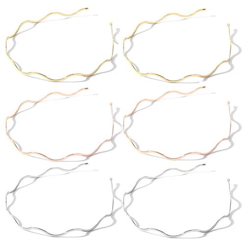 KuuGuu 6 PCS Metal Headbands Wave Hair Band Fashion Grace Headdress for Teen Girls Elastic Thin Hair Accessories Simple Versatile Practical Bangs Headband for Girls Women (Gold & Silver & Rose Gold)