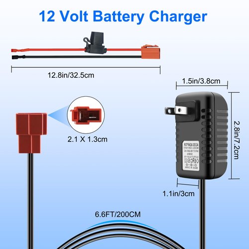 BXIZXD 12 Volt Battery Charger for Ride On Toys and Wire Harness Connector, 12V Kids Ride On Car Charger, 12V Electric Car Riding Toy Battery Power Adapter Square Plug