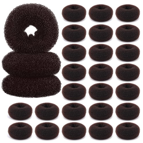 HOFASON Hair Bun Maker Donut 24 Pcs, Small Hair Donuts for Buns Ring Style Ballet Hair Bun Accessories Bulk Sock Bun Doughnut for Kids Girls Short & Thin hair Buns Mini Shaper(Size S/2.36 In, Brown)