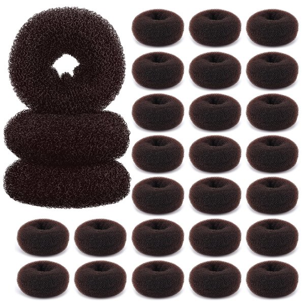 HOFASON Hair Bun Maker Donut 24 Pcs, Small Hair Donuts for Buns Ring Style Ballet Hair Bun Accessories Bulk Sock Bun Doughnut for Kids Girls Short & Thin hair Buns Mini Shaper(Size S/2.36 In, Brown)