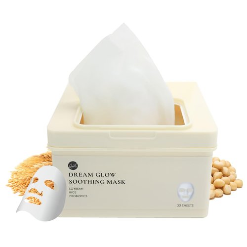 glowiest DREAM GLOW BEAUTY MASK (30ea) - Soybean + Rice + Probiotics | Korean Facial Skin care, Daily Deep Soothing Sheet Mask, Niacinamide, Multi-weight hyaluronic acids sheet