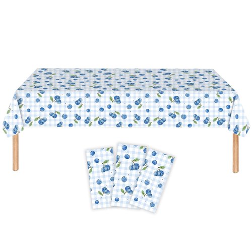 Bourns 3pcs Blueberry Birthday Party Tablecloths,Disposable Blueberry Table Cloths,Rectangle Waterproof Table Cover for Girls and Boys Birthday Party Graduation Anniversary Indoor Outdoor 54x108 Inch