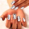 Outyua Mirror Fake Nails Square Silver Long Glossy Arylic Press on Nails Full Cover False Nail Art for Women and Girls 24pcs (Silver)