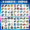 Game Temporary Tattoos Themed Birthday Party Decorations Supplies Favors Decor Cute Tattoo Stickers 8 Sheets 96 PCS Gifts for Kids Boys Girls Games Classroom Rewards Prizes Carnival Christmas