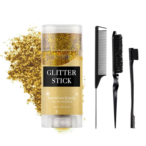 Sparkling Glitter Stick, Sweatproof Gold Body Glitter, Instant Adhesion Gold Face Glitter Pocekt Size Gold Hair Glitter for Kids Women 0.56 Oz.(Gold)