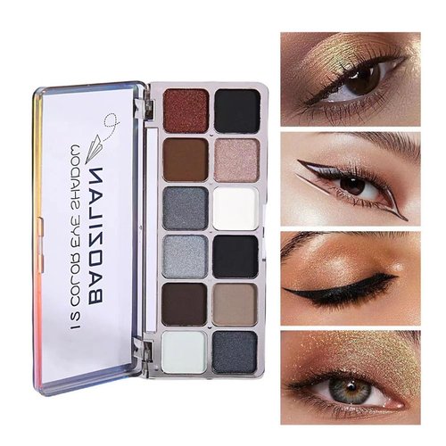 UOCK Black Grey Silver Smokey Eyeshadow Palette, 12 Shades Matte & Shimmer Eye Palette, White Eyeshadow Palette, Cool Shade Palette