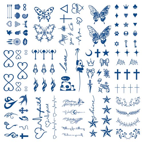 Semi-permanent Tiny Tattoos, 15-Sheet Long Last Waterproof Small Cute Tattoos, Plant-Based Ink Fake Tattoos Sticker for Adult Children