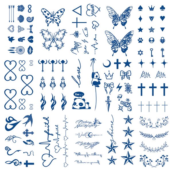 Semi-permanent Tiny Tattoos, 15-Sheet Long Last Waterproof Small Cute Tattoos, Plant-Based Ink Fake Tattoos Sticker for Adult Children