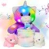 Hopearl LED Musical Stuffed Cat with Removable Bucket Lighting Up Singing Plush Toy Playset Mommy Cat with 3 Baby Kittens in The Basket Adjustable Volume Lullaby Animated Soothe Gifts for Kids, 12''
