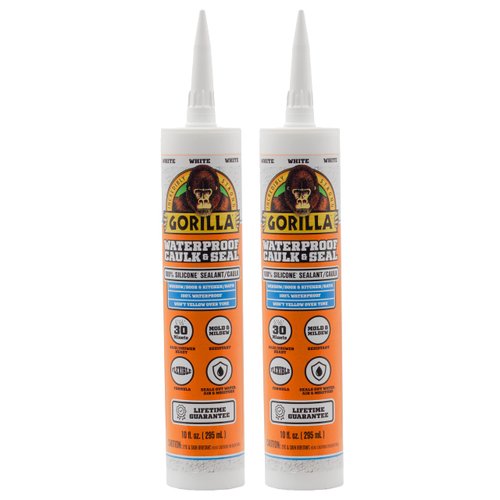 Gorilla Waterproof Caulk & Seal 100% Silicone Sealant, White, 10oz Cartridge (Pack of 2)