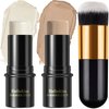 2Pcs Cream Contour Stick Makeup Kit, Cream Highlighter Stick and Bronzer Contour Stick with Longwear Waterproof Formula for Brightening and Trimming the Cheeks, Makeup Brush Include (#02, 08)