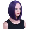 PATTNIUM Dark Purple Bob Wig for Women Short Straight Purple Wig with Bangs Short Purple Bob Hair Wigs Heat Resistant Synthetic Wig with Wig Cap