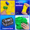 Carolart Pirate Stretchy Cloud Sand,Blue & Green & Yellow Play Sand,Treasure Chest with Sensory Sand,Stretchable,Moldable,Expandable Cloud Slime,Tactile Fun Sensory Kit, Sensory Toys for Kids Ages 3+
