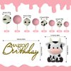 14 Pcs Cow Cake Decorations Pearls Balls Cake Toppers with Gold Happy Birthday Acrylic Cake Topper for Baby Shower Wedding Birthday Party Decor (Pink)