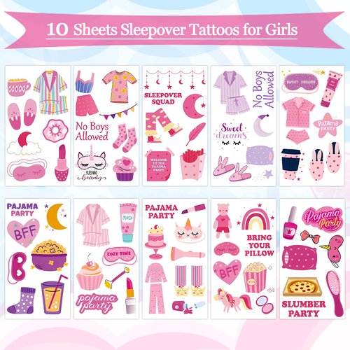 Konsait Sleepover Party Favors Sleepover Tattoos for Girls, 70 Pcs+ Fake Tattoos Sleepover Party Supplies for Girls Slumber Party Favors Birthday SPA Makeup Party Favors