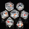 KERWELLSI Sharp Edge Resin Dungeons and Dragons Dice Set D&D, 7Pcs Polyhedral Liquid Core Koi Fish DND Dice with Gift Box, Float Sticker D and D RPG Role Playing Dice D20 D12 D10 D8 D6 D4