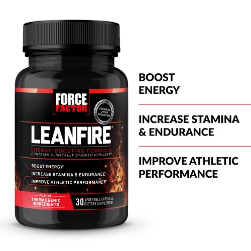 Force Factor LeanFire Pre Workout Energy Pills with Green Tea Extract and Caffeine to Increase Energy, Build Lean Muscle, Black, 30 Count (Pack of 1), Package May Vary