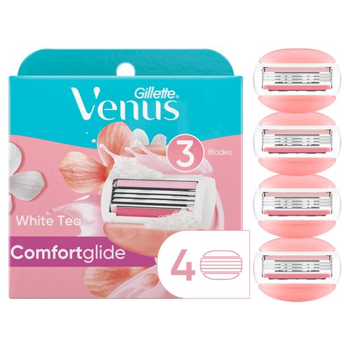 Gillette Venus ComfortGlide Womens Razor Blade Refills, 4 Count, White Tea Scented Gel Bar Protec...