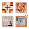 Galison Frank Lloyd Wright Textile – 4 200-Piece Puzzles Block Set with Iconic Geometric Illustrations for Coffee Table Amusement and Décor