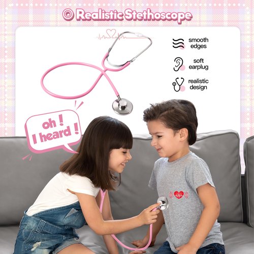 Phobby Doctor Kit for Toddlers 3 4 5 Years Old, Kids Veterinarian Playset with Dog Toy, Real Stethoscope & Medical Bag, Pretend Play Doctor Set for Girls Boys Birthday (Pink)