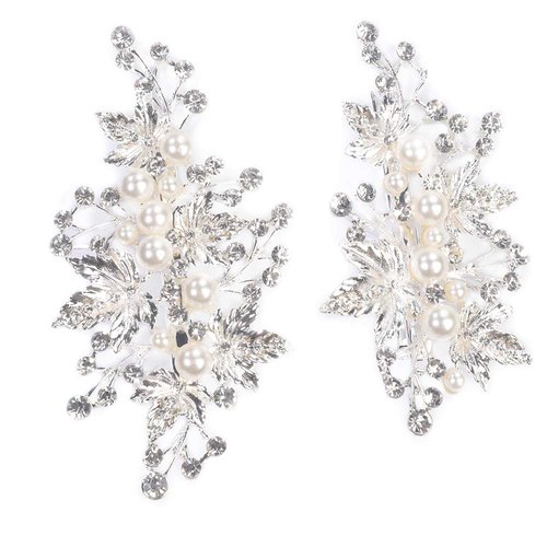 Sppry Wedding Hair Clips (2 Pcs) - Rhinestone Pearl Hair Accessories for Bridal Women (Silver)