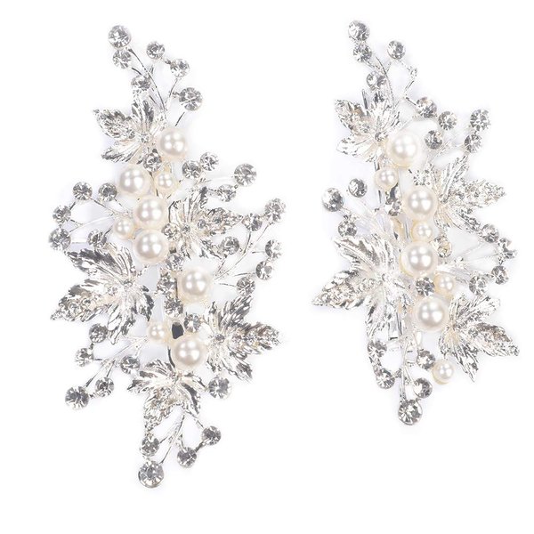 Sppry Wedding Hair Clips (2 Pcs) - Rhinestone Pearl Hair Accessories for Bridal Women (Silver)