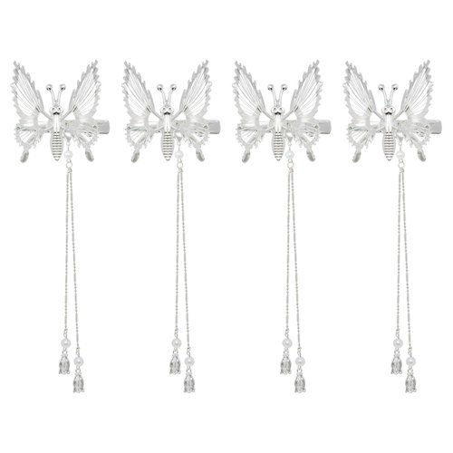 yueton 4 Pack Moving Butterfly Tassel Hair Clips Fluttering Butterfly Hair Clips with Removable T...