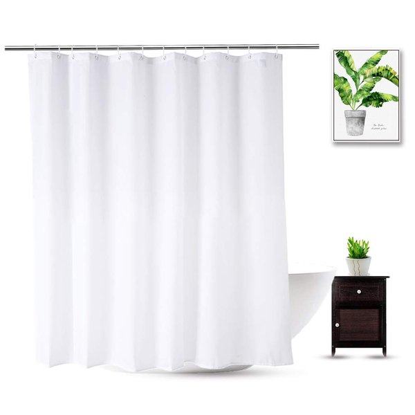 WellColor Fabric Shower Curtain Liner 70 x 74 Inch, Water Repellent Polyester Long Bathroom Shower Curtains Spa and Hotel Quality, Machine Washable, White