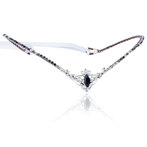 MOSTORY Handmade Black Rhinestone Tiara Elf Headpiece Fairy Crystal Crown Quartz Elven Circlet for Women Girls Princess Renaissance Halloween Wedding Prom Carnival Party Black
