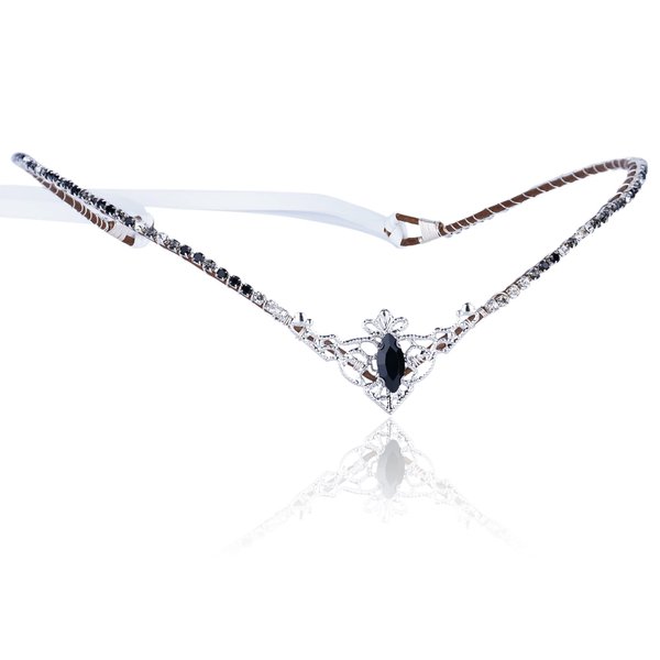 MOSTORY Handmade Black Rhinestone Tiara Elf Headpiece Fairy Crystal Crown Quartz Elven Circlet for Women Girls Princess Renaissance Halloween Wedding Prom Carnival Party Black