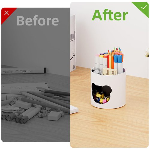 Marbrasse Desk Organizer, Cute Pen Holder for Desk, Pencil Pen Organizer for Desk Decor Classroom Must Haves, Art Supply Storage Box Caddy for Office, Home (White & Black Bear Head, one size)