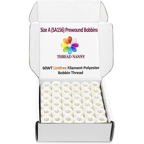 ThreadNanny 144pcs White Prewound Bobbin Thread Plastic Size A (SA156) Works with Brother Embroidery and Sewing Machine Polyester Thread