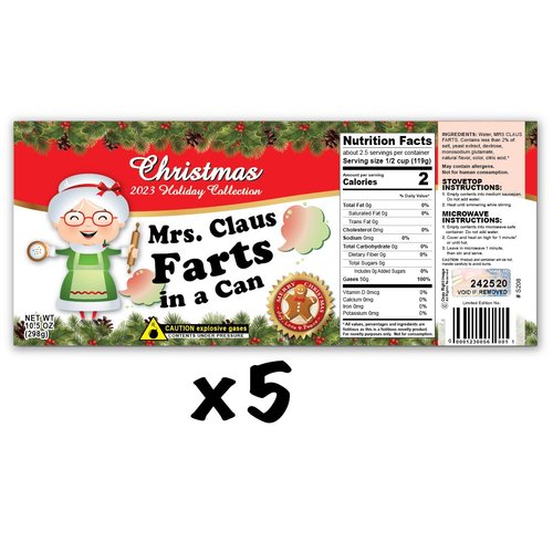 Mrs. Claus Farts in a Can Christmas Gag Soup Can Labels - Party Decorations, Supplies and Favors - FUNNY Gift - Xmas Stocking Stuffer, White Elephant Party, Secret Santa (5)