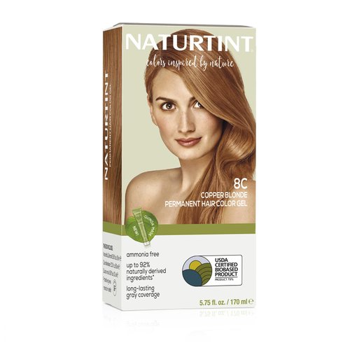 Naturtint Permanent Hair Color 8C Copper Blonde (Pack of 1), Ammonia Free, Vegan, Cruelty Free, up to 100% Gray Coverage, Long Lasting Results