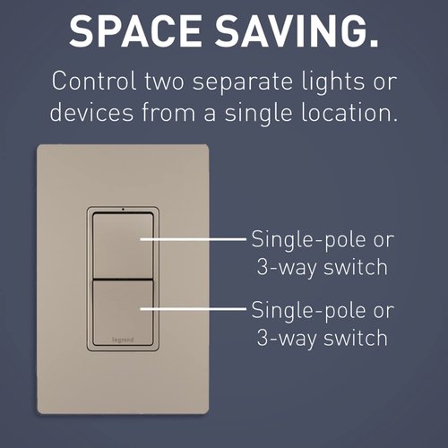 Legrand radiant RCD33NICC6 15 Amp Combination 2-in-1 Decorator Rocker Light Switch, Two 3-Way Switches, Nickel (1 Count)