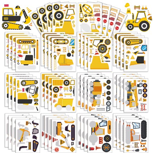 42 Sheets Make Your Own Construction Stickers Make A Face Stickers for Kids Toddlers with Trucks DIY Craft Stickers Kids Truck Themed Birthday Truck Party Supplies
