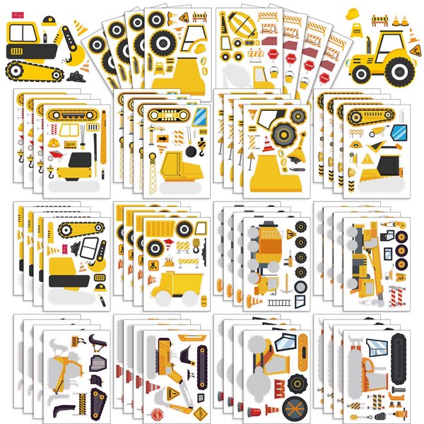 42 Sheets Make Your Own Construction Stickers Make A Face Stickers for Kids Toddlers with Trucks DIY Craft Stickers Kids Truck Themed Birthday Truck Party Supplies