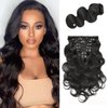 Yacurcur Body Wave Clip Ins Human Hair 8Pcs/Set 120 Gram Body Wave Clip in Hair Extensions 10A Brazilian Virgin Human Hair for Black Women Natural Black Color 14 Inch