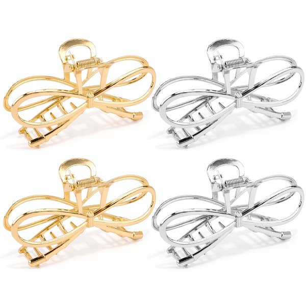 Vovii Metal Bow Claw Hair Clips for Thin/Thick Hair - Cute Bow-Shaped Hair Claw Clips with Bows for Women (Gold, Silver)