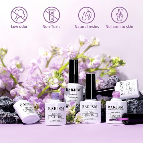 RARJSM Nude Gel Nail Polish Purple Glitter 6pcs Set 7.5ml Jelly Shimmery Sheer Violet Nail Gel Polish Iridescent Sparkly Light Purple Pink Translucent Natural Skin Tone Color Soak off UV LED Cured