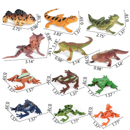 12PCS Reptile Lizard Animals Figures Mini Plastic Cold Blooded Amphibian Frog Toys Figurines Realistic Jungle Animals Chameleon Rainforest Character Toys for Prank Props School Project Easter Eggs