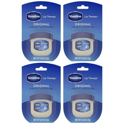 Vaseline Lip Therapy 4-Pack – Mini Lip Balm for Healing Dry Lips, Travel-Size Petroleum Jelly Lip Care, 0.25 Oz Each