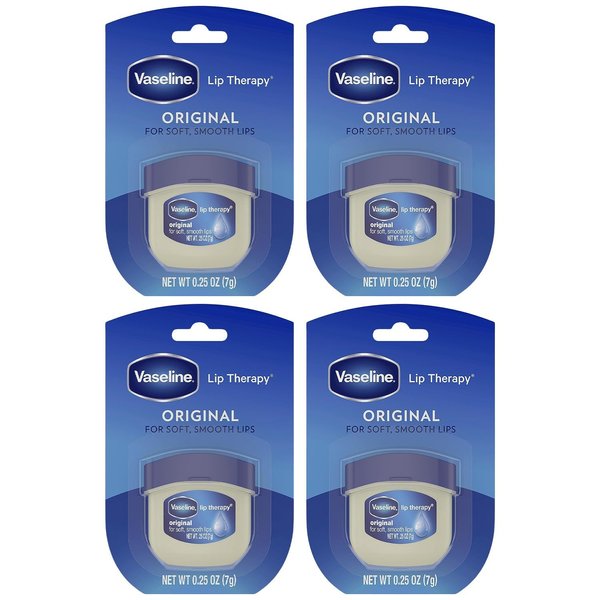 Vaseline Lip Therapy 4-Pack – Mini Lip Balm for Healing Dry Lips, Travel-Size Petroleum Jelly Lip Care, 0.25 Oz Each
