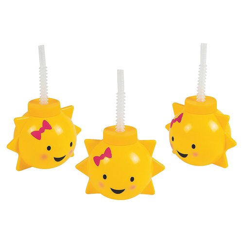 Fun Express 8 Pieces You Are My Sunshine Cups with Straws, Holds 16 oz, BPA Free Plastic, Birthday Party Supplies, Yellow