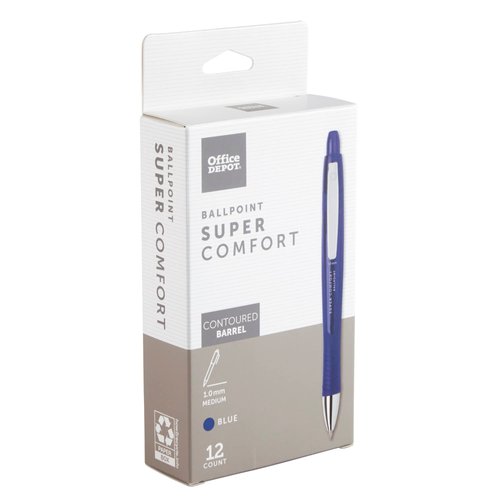 Office DepotSuper Comfort Grip Retractable Ballpoint Pen, 1.0 mm, Medium Point, Blue Barrel, Blue Ink, pk Of 12, OD37317