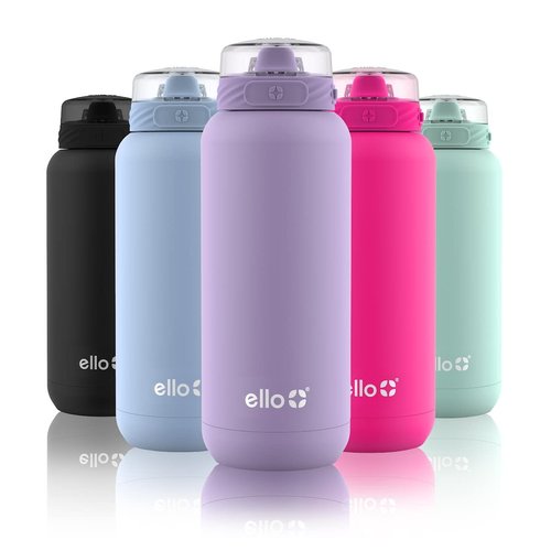 Ello Cooper 32oz Stainless Steel Water Bottle with Straw and Carry Handle, Double Walled and Vacuum Insulated Metal, Leak Proof Locking Lid with Soft Silicone Spout, Reusable, BPA Free, Lilac
