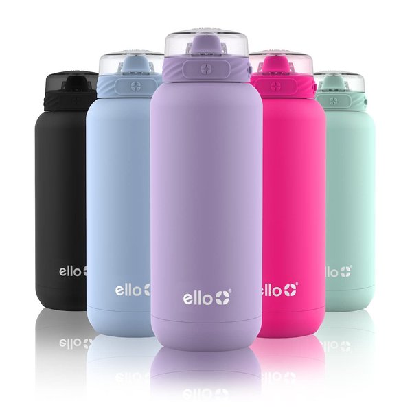 Ello Cooper 32oz Stainless Steel Water Bottle with Straw and Carry Handle, Double Walled and Vacuum Insulated Metal, Leak Proof Locking Lid with Soft Silicone Spout, Reusable, BPA Free, Lilac