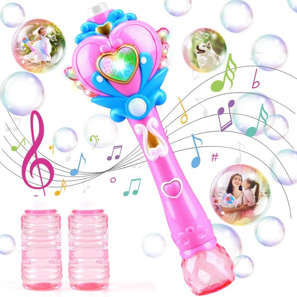 Beria Toys for Girls: Princess Toy Bubble Wand, Birthday Gifts for 3 4 5 6 7 8 Years Old Girl, Bubbles Machine Fairy Wands for Kids Light Up with Bubble Solution, Toddler Girl Toys Age 4-5